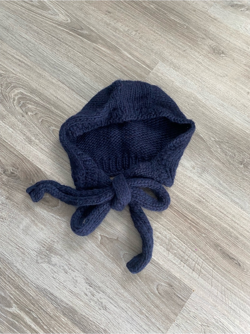 Hand Knit Wool Hooded Bonnet - Navy